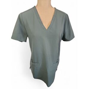 Figs Short Sleeve V-Neck Top in Blue Green PO 1367